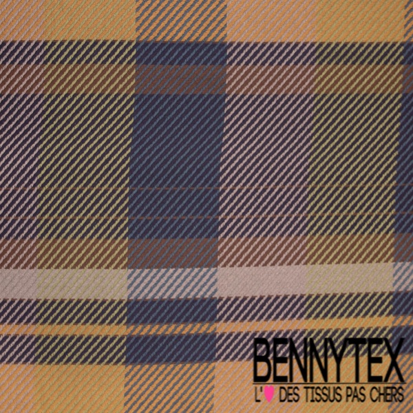 Coton natté motif tartan olive taupe marine canard