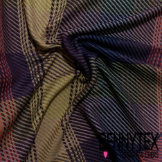 Coton natté motif tartan olive taupe marine canard