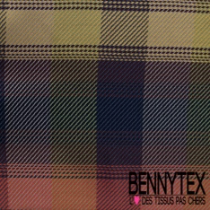 Coton natté motif tartan olive taupe marine canard