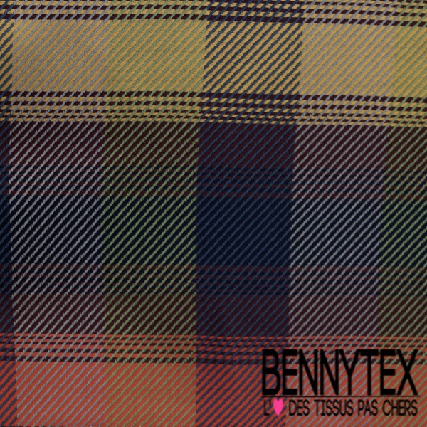 Coton natté motif tartan kaki rouge moutrde bordeaux