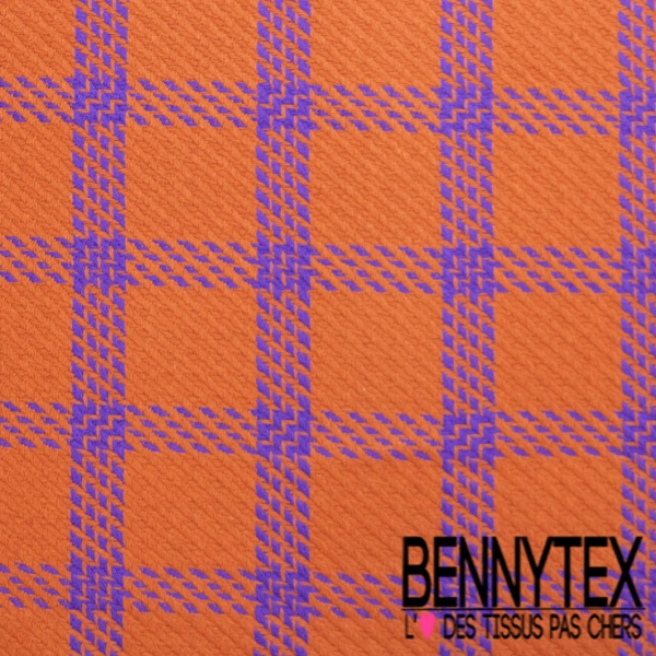 Coton natté motif tartan violet fond orange brûlé
