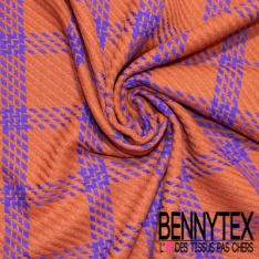 Coton natté motif tartan beige jaunâtre blanc optique marine