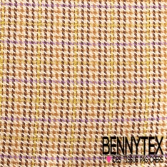 Coton natté motif tartan violet fond orange brûlé