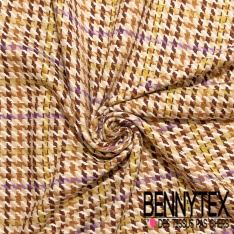 Coton natté motif tartan violet fond orange brûlé