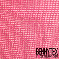 Coton natté motif rayure horizontale fantaisie fushia blanc discret