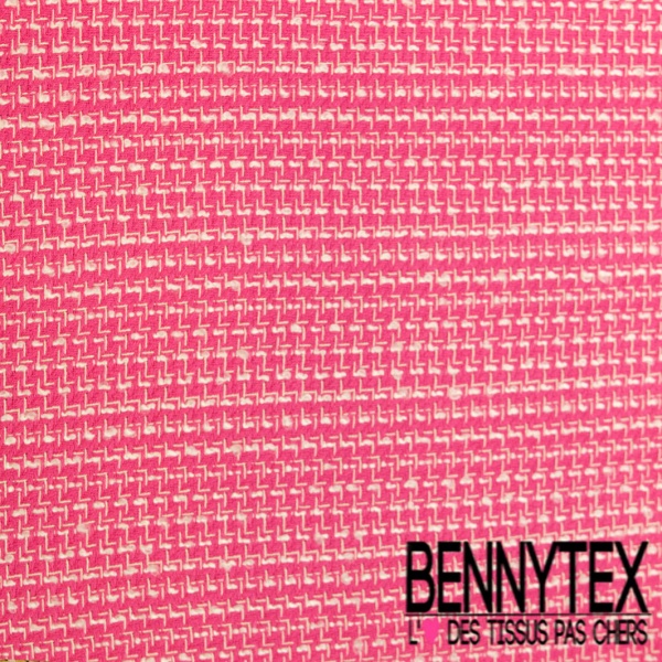 Coton natté motif abstrait fantaisie fushia blanc discret