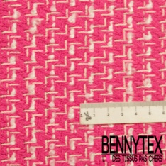 Coton natté motif rayure horizontale fantaisie fushia blanc discret
