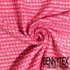 Coton natté motif rayure horizontale fantaisie fushia blanc discret