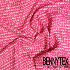 Coton natté motif rayure horizontale fantaisie fushia blanc discret