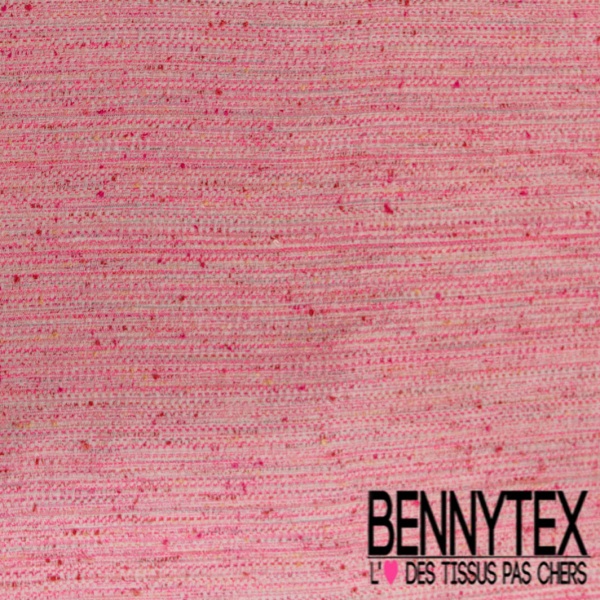 Coton natté chiné rose fluo fushia blanc discret blanc cassé