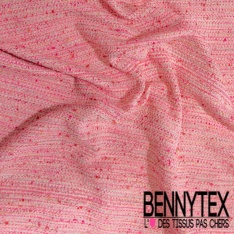 Coton natté motif rayure en point cellier argent fond vieux rose