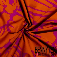 Voile de coton digital élasthanne imprimé cachemire rouge fond vanille blanc discret