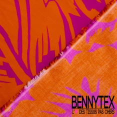 Voile de coton digital élasthanne imprimé cachemire rouge fond vanille blanc discret