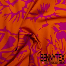 Voile de coton digital élasthanne imprimé cachemire rouge fond vanille blanc discret