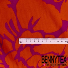 Voile de coton digital élasthanne imprimé cachemire rouge fond vanille blanc discret