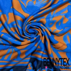 Fibranne viscose satinée imprimé digital grande fleur stylisée bleu électrique fond rosée du matin