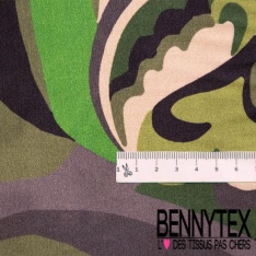 Fibranne viscose satinée imprimé digital simple base grande fleur au trait bleu vif fond cannelle