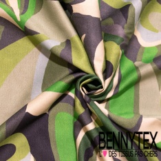 Fibranne viscose satinée imprimé digital simple base grande fleur au trait bleu vif fond cannelle