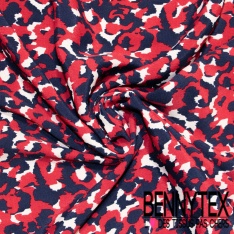 Crêpe viscose digital motif enchevêtrement de grande bulle ton rouge beige blanc cassé noir