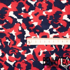 Crêpe viscose digital motif enchevêtrement de grande bulle ton rouge beige blanc cassé noir