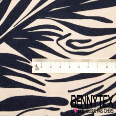 Crêpe viscose digital motif tâche stylisée cerise bleu nuit blanc cassé