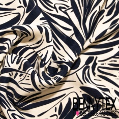 Crêpe viscose digital motif tâche stylisée cerise bleu nuit blanc cassé