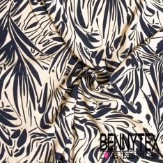 Crêpe viscose digital motif tâche stylisée cerise bleu nuit blanc cassé