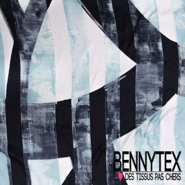 Satin viscose imprimé digital simple base noir forme géométrique orange brûlée fond blanc cassé