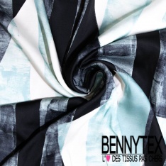 Satin viscose imprimé digital simple base noir forme géométrique orange brûlée fond blanc cassé