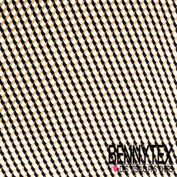 Twill viscose satinée imprimé digital abstrait 3D géométrique sable noir écru