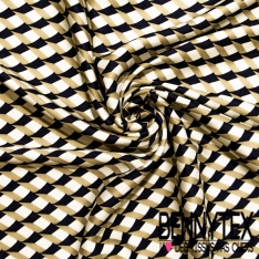 Fibranne viscose satinée imprimé digital simple base grande fleur au trait bleu vif fond cannelle