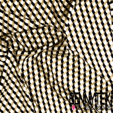 Fibranne viscose satinée imprimé digital simple base grande fleur au trait bleu vif fond cannelle