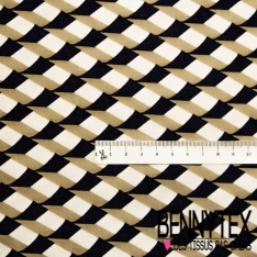 Fibranne viscose satinée imprimé digital simple base grande fleur au trait bleu vif fond cannelle