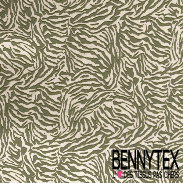 Fibranne viscose imprimé digital zébrure amande fond blanc cassé