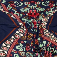 Crêpe viscose polyester froissé motif feuillage blanc discret fond noir