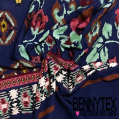 Crêpe viscose polyester froissé motif feuillage blanc discret fond noir