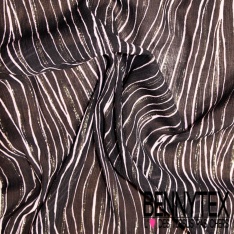 Mousseline crêpon viscose soie imprimé digital floral cachemire fond crème vanille petite laize