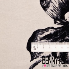 Crêpe viscose digital motif herbe folle navy fond blanc cassé