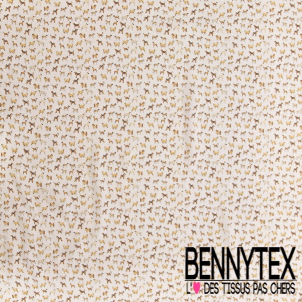 Voile fibranne viscose digital imprimé petit chien de race fond blanc discret