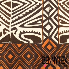 Lin coton digital imprimé carré seventie's cachemire orange beige fond blanc cassé