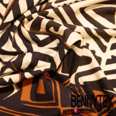 Lin coton digital imprimé carré seventie's cachemire orange beige fond blanc cassé