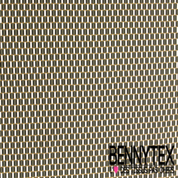 Satin coton élasthanne imprimé géométrique tilleul noir or de pépite blanc discret