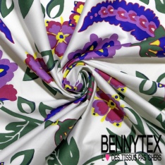 Satin coton élasthanne imprimé sakura rose fond rose nude pastel