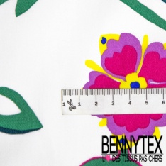 Satin coton élasthanne imprimé sakura rose fond rose nude pastel