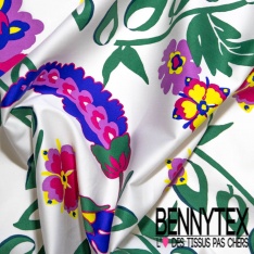 Satin coton élasthanne imprimé sakura rose fond rose nude pastel