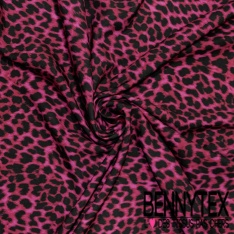 Coupon 3m maille double crêpe élasthanne grand motif léopard noir kaki fond sapin