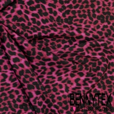 Coupon 3m maille double crêpe élasthanne grand motif léopard noir kaki fond sapin