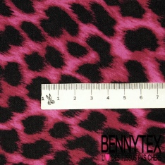 Coupon 3m maille double crêpe élasthanne grand motif léopard noir kaki fond sapin