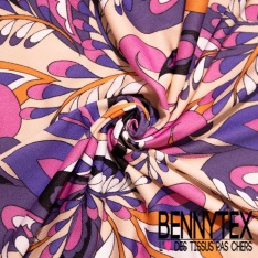 Maille double crêpe élasthanne motif léopard noir fond fushia