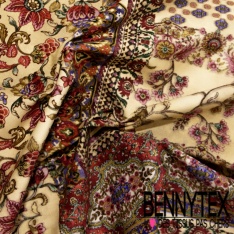 Velours lisse ras de coton élasthanne imprimé digital floral papier peint fond crème